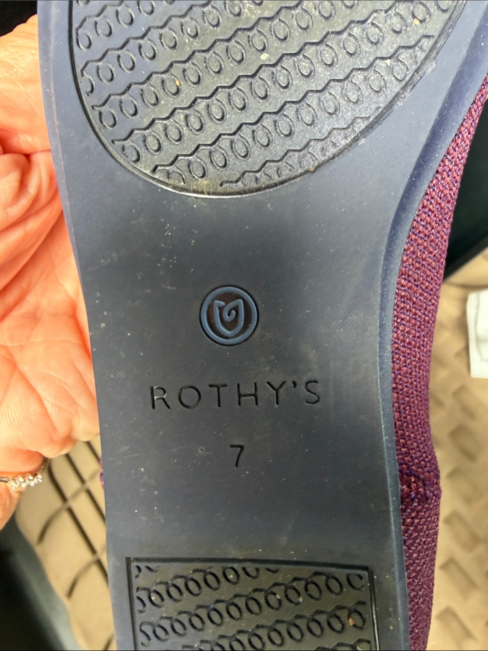 Rothy's Plum and Navy Knit Ballet Flats with Blue Trim - Picture 3 of 7